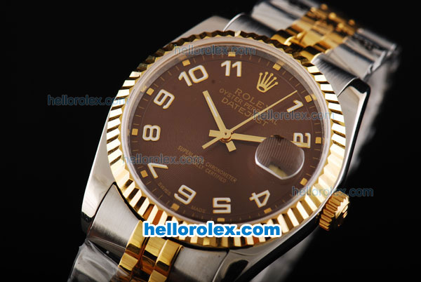 Rolex Datejust Swiss ETA 2836 Automatic Movement Two Tone with White Numeral Markers and Brown Dial - Click Image to Close
